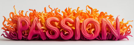 Vibrant Passion A Fiery Sculpture Depicting the Word Passion with Flames, Isolated on Whiteの素材