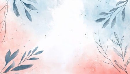 Abstract Pastel Watercolor Background, Blue, Peach, Intricate Floral Outlines, Light, Airy, Gentleの素材