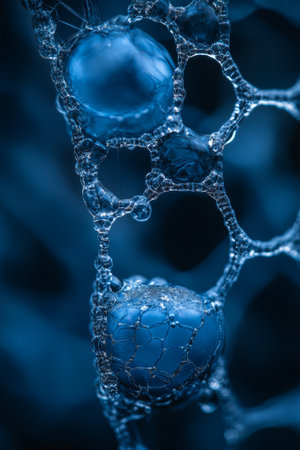 Abstract Blue Molecular, Network, Biology, Science, Close Up, Connecting Nodes, Energy Transferの素材