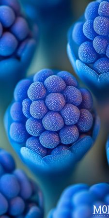Vivid Blue Blossom A Macro View of Intertwined Spherical Flowers with Soft, Texturedの素材