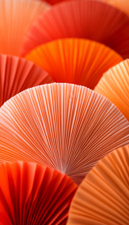 Abstract Background With Red Paper Fans, Festive Decoration For Chinese New Year Celebrationsの素材