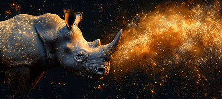 Stardust Rhino A Majestic Creature of the Cosmos, Embracing the Wonders of the Universeの素材