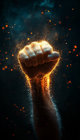 Fiery Fist of Power Abstract Image of Strength and Determination with Studio Lightingの素材