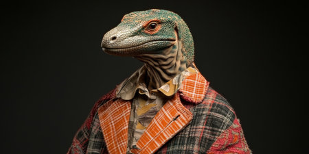 Anthropomorphic Komodo Dragon In a Suit, An Eerie Juxtaposition of Nature and Fashionの素材