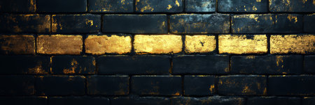 Dark Grey and Gold Brick Wall, Grunge Abstract Rough Texture as Building Material Vintage Designの素材