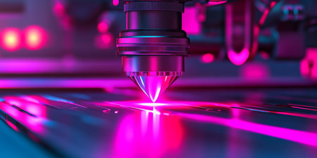 Futuristic Plasma Cutting, CNC Milling Machine with Glowing Effects, Metalworking Technologyの素材