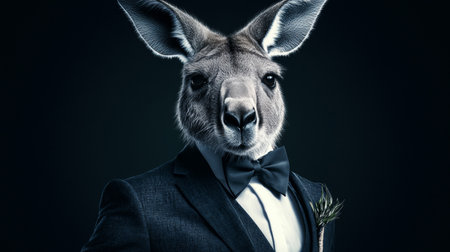 Anthropomorphic Kangaroo in Suit, Animal Human Hybrid Portrait, Business Fashion Conceptの素材