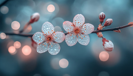 Delicate pink, white cherry blossom flowers in spring bloom. Vivid colors, shallow depth, bokehの素材