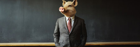 Boar in Business Suit, Quirky Portrait of an Animal in Formal Wear Against a Dark Backgroundの素材