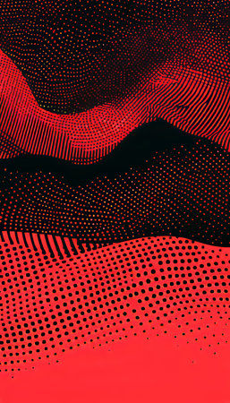 Abstract Red Waving Dotted Landscape Background For Technology, Futuristic Design, Digital Wallpaperの素材