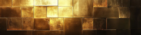 Golden Wall, Abstract Grunge Background With Illuminated Brick, Dramatic Lighting Effectの素材