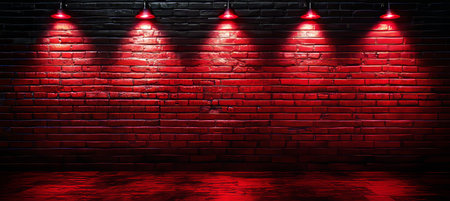 Red Brick Wall Stage with Dramatic Lighting, Background Texture Design with Copy Spaceの素材