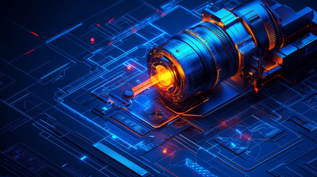 Photographic Lens Integrated With A Printed Circuit Board, Technology Abstract 3D Illustration.の素材