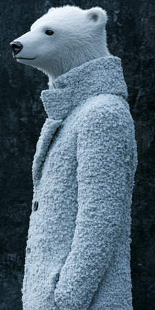 Studio Portrait Of Anthropomorphic Polar Bear Wearing Textured Suit On A Dark Backgroundの素材