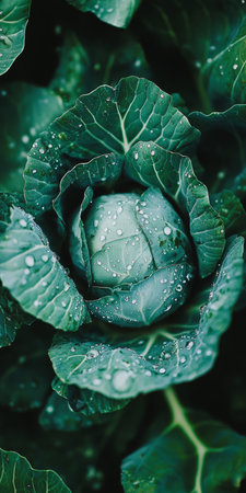 Close-up of a Fresh Savoy Cabbage in the Garden Bed, Green Vegetable Agriculture Photoの素材