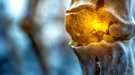 Inflamed Human Knee Joint, Anatomical Close Up, Vibrant Colors, Bright Lighting, Sharp Focusの素材