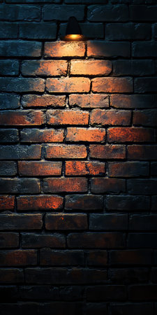 Grungy, Old Brick Wall Illuminated With Dramatic Spotlight, Creates Abstract Background Textureの素材