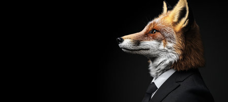 Dapper Fox in Suit with a Confident Gaze, Anthropomorphic Portrait Against a Dark Backgroundの素材