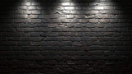 Illuminated Black Brick Wall, Abstract Background, Grunge Texture With Dramatic Lighting Effectの素材