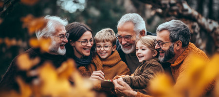 Multi-Generational Family Enjoying Autumn, Sharing Laughter and Precious Moments Togetherの素材