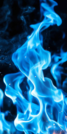 Vivid Blue Flames Dance In The Dark Offering Dramatic Copy Space For Designs And Conceptsの素材