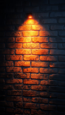 Grunge Red Brick Wall With Dramatic Spot Lighting, Abstract Background, Textured Effectの素材