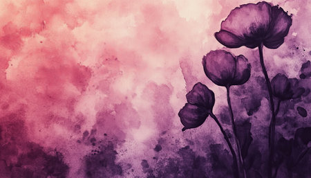Gentle Wildflowers, Watercolor Painting, Pastel Floral Background, Light Purple Abstract Designの素材