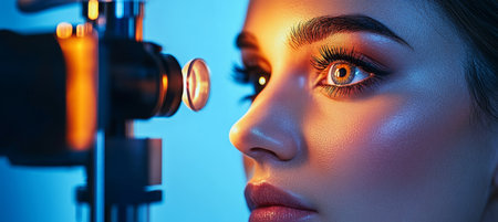 Close-up of a Woman s Eye During an Eye Exam, Emphasizing Eye Health and Vision Care.の素材