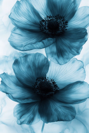 Soft Blue Watercolor Floral Arrangement, Delicate Petals, Subtle Shading, Abstract Backgroundの素材