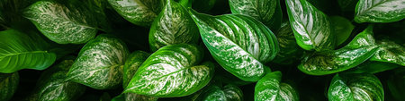 Lush Green and White Variegated Leaves of Tropical Houseplant, Natural Background Textureの素材