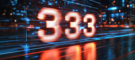 Glowing, Digital Number 333 on a Technological Circuit Board Background in a Futuristic Style.の素材