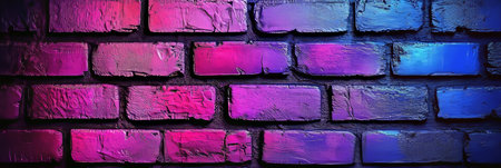 Vibrant Neon Lights Illuminate a Grunge Brick Wall, Creating an Abstract and Colorful Backgroundの素材