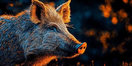 Wild Boar in Vibrant Light Portrait of Strength and Beauty, Captivating Wildlife Photographyの素材
