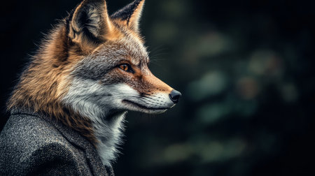 Wild Elegance. Fox In A Suit Blends Animal And Human, Creating A Dark, Artistic Portrait.の素材