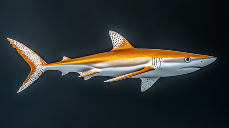 Golden Oceanic Predator A Captivating Marine Illustration of a Reef Shark on a Black Backgroundの素材