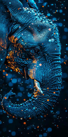 Mystical Blue Elephant Portrait A Stunning Depiction of Wildlife, Nature, and Animal Conservationの素材