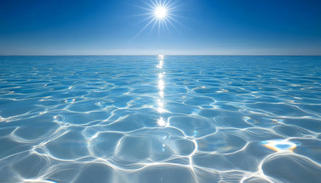 Sunlight Penetrating Crystal Clear Ocean Water, Creating Shimmering Light and Vibrant Blue Tonesの素材