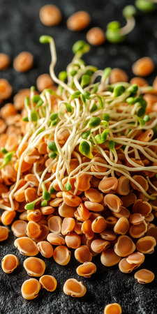 Germinated Fenugreek Seeds Close-Up of Sprouts Showcasing Health and Culinary Potentialの素材