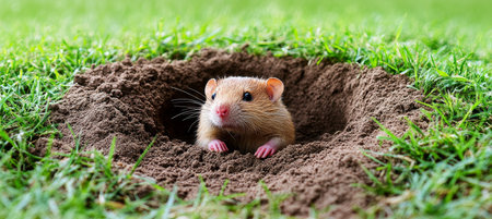 Portrait of a Curious Mole A Small Creature Peeking Out From its Underground Burrow, wildlifeの素材