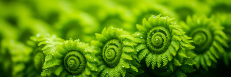 Green Spiral Abstract, Closeup of Unfurling Fern Fronds with Details, Natural Backgroundの素材