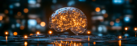 Glowing Circuit Board AI Brain on Cyberpunk Style Motherboard With Bokeh Photography Styleの素材