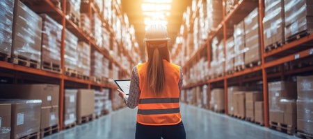 Warehouse Manager Using Digital Tablet, Inventory Control and Logistics, Supply Chain Managementの素材