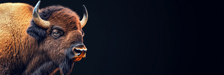 Majestic American Bison A Close-Up Portrait on a Dark Background, Wildlife Photographyの素材