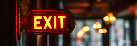 Vibrant Red EXIT Sign Illuminates a Dark Hallway, Guiding People to Safety During an Emergencyの素材