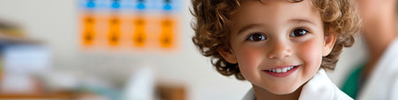Young Boy s Happy Eye Exam Building Positive Experiences within Pediatric Health Careの素材