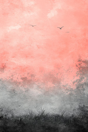 Soft Pink and Grey Watercolor Background, Stylized Grass Silhouette in Airy Subtle Designの素材