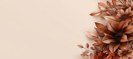 Autumn Floral Arrangement on Beige Background With Copy Space. Sunflowers, Leaves And Branches.の素材