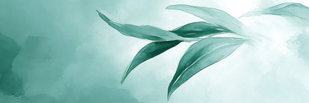 Gentle Strokes. Ethereal teal flower element abstract nature background design. Light backdrop.の素材