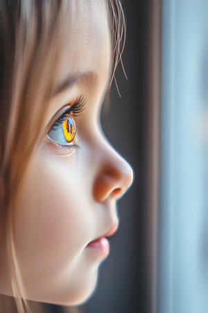 Girl with Bright Eyes, Daydreaming, Contemplation, Natural Light, Portrait Photography, Childhoodの素材