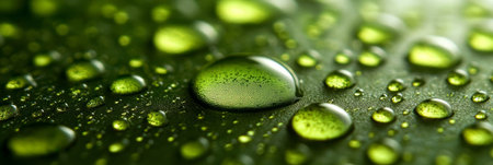 Macro Photography of Water Droplets on a Vibrant Green Surface, Showcasing Nature s Beautyの素材